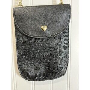 Juicy Couture Mini Crossbody Phone-Bag‎ Signature Logo Embossed Black Gold Heart